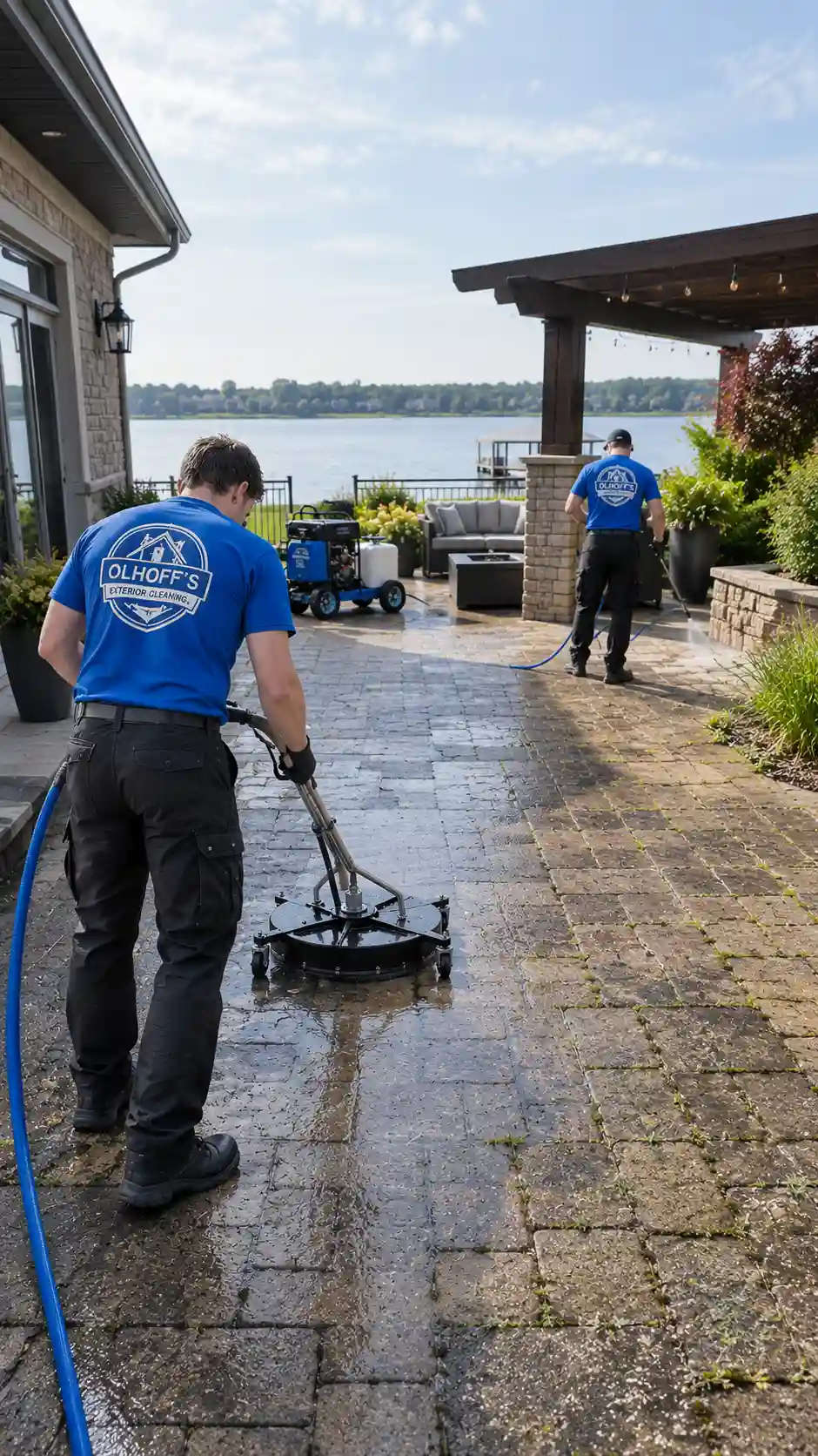 Outdoor stone patio and brick paver power washing in Morris MN