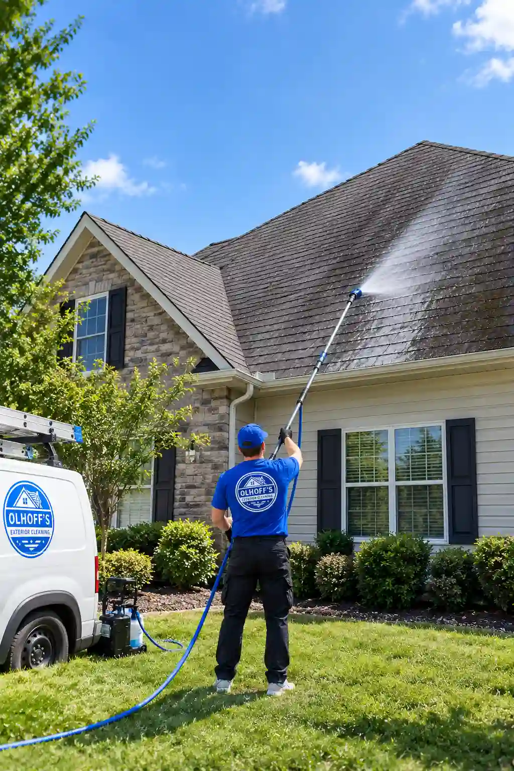Shingle roof soft wash removing black algae streaks in Morris MN
