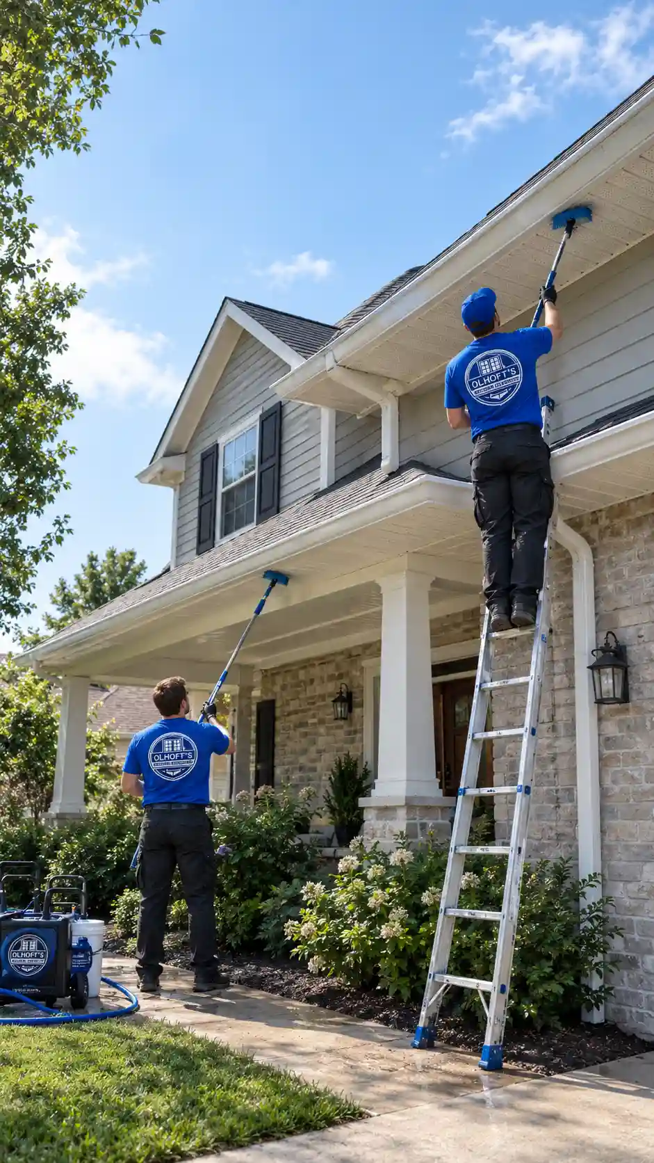 Under eave soffit and fascia board spider web cleaning in Morris MN