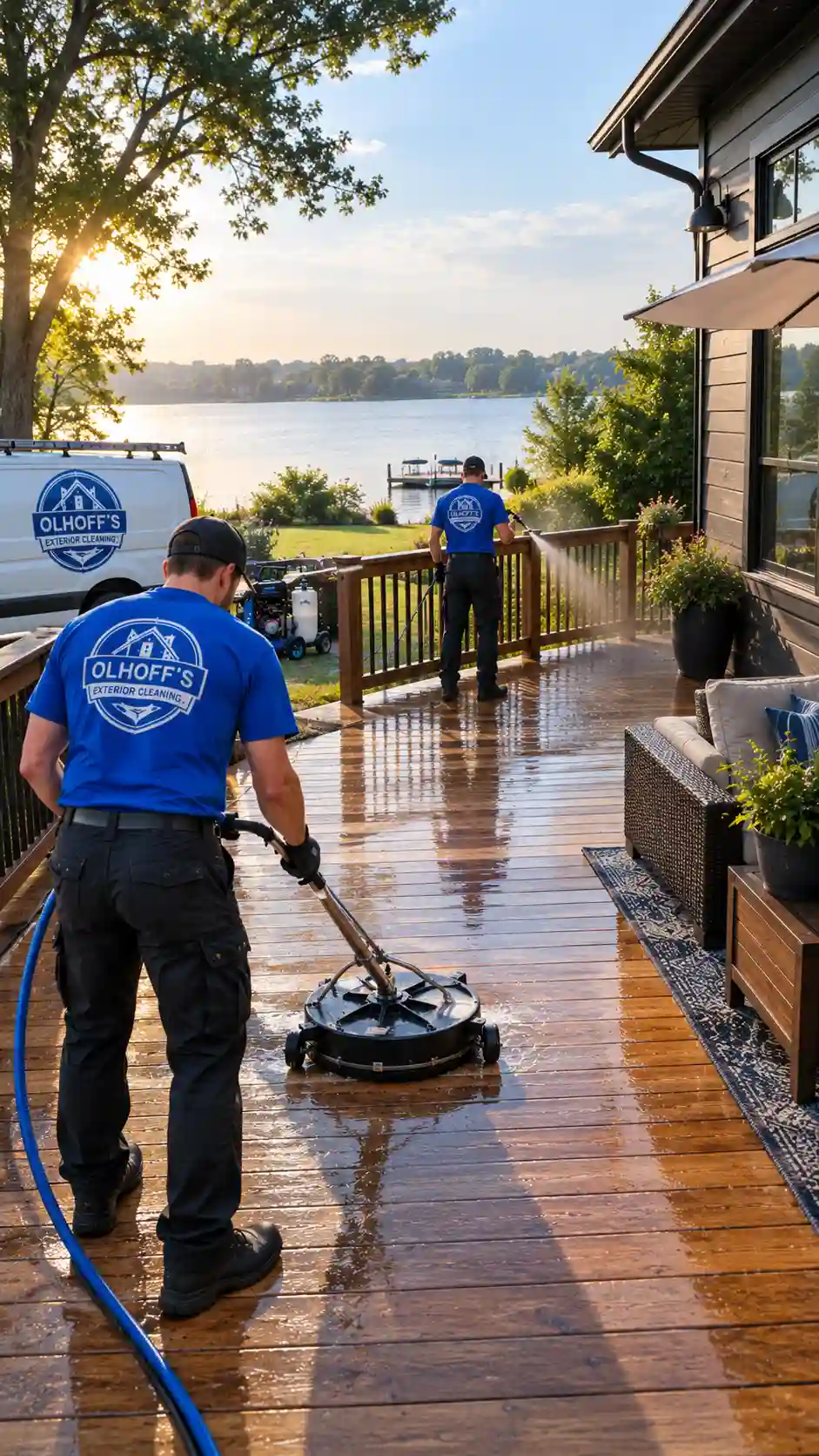 Low-pressure wood deck and composite fence restoration washing in Morris MN